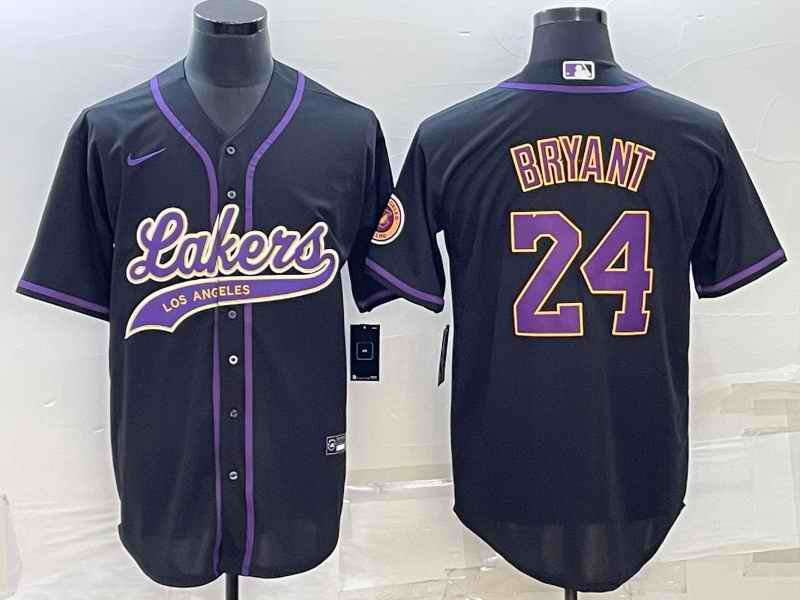 Men's Los Angeles Lakers #24 Kobe Bryant Black Cool Base Stitched Baseball Jersey