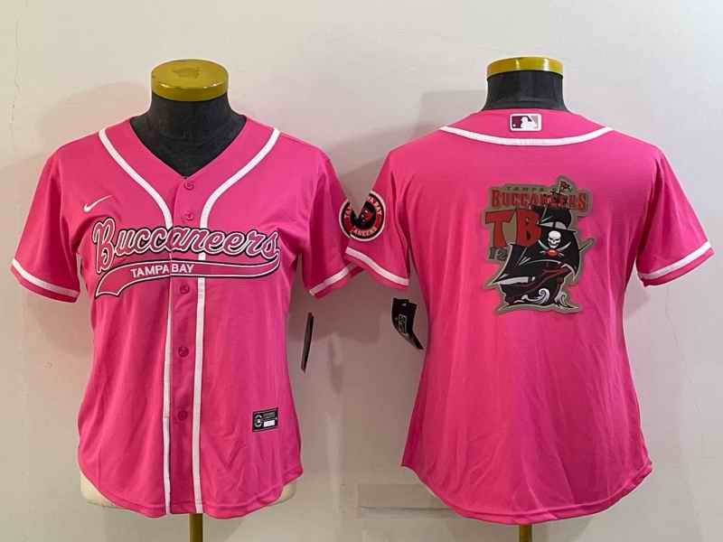 Women's Tampa Bay Buccaneers Pink Team Big Logo With Patch Cool Base Stitched Baseball Jersey(Run Small)