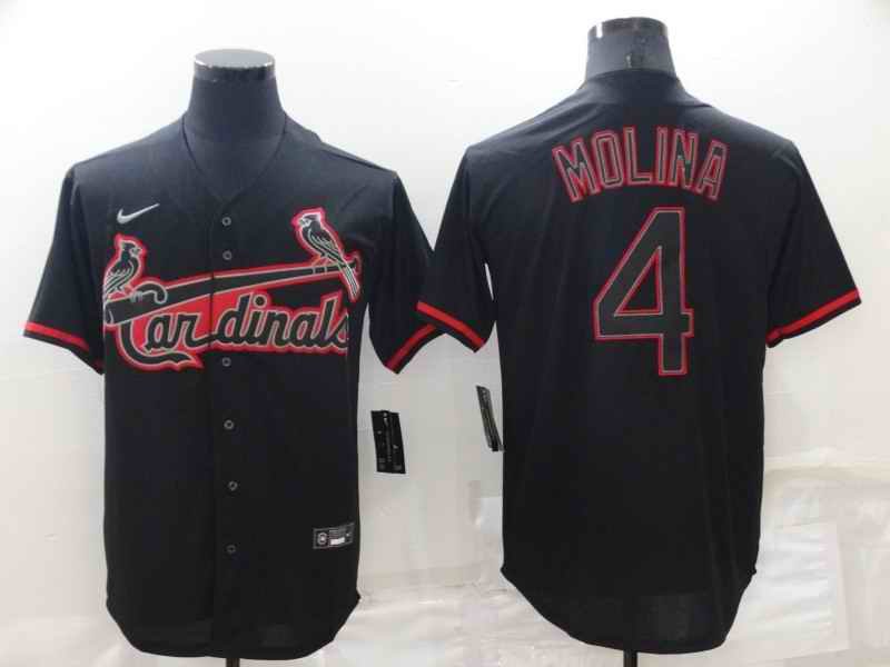 Men's St. Louis Cardinals #4 Yadier Molina Black shadow Cool Base Stitched Jersey