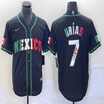 Men's Mexico Baseball #7 Julio Ur'as 2023 Black World Baseball With Patch Classic Stitched Jersey