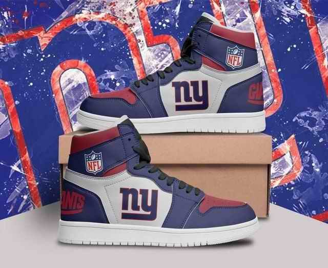 Women's New York Giants High Top Leather AJ1 Sneakers 003