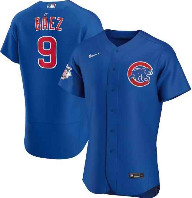 Men's Chicago Cubs #9 Javier Baez Blue Flex Base Stitched Jersey