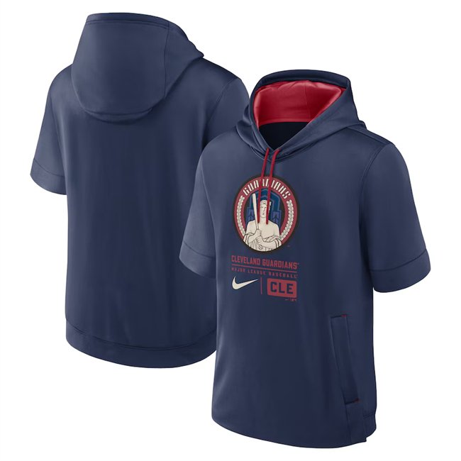 Men's Cleveland Guardians Navy City Connect Short Sleeve Pullover Hoodie