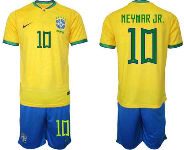 Men's Brazil #10 Neymar Jr Yellow 2022 FIFA World Cup Home Soccer Jersey Suit