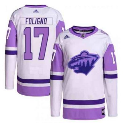 Men's Minnesota Wild #17 Marcus Foligno Green 2022 White/Purple Stitched Jersey