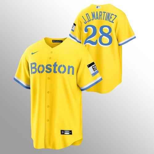 Men's Boston Red Sox #28 J.D. Martinez Gold 2021 City Connect Stitched Baseball Jersey