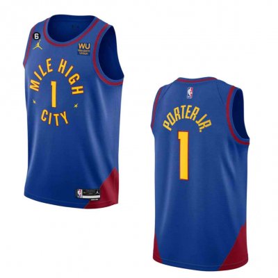 Men's Denver Nuggets #1 Michael Porter Jr. Blue 2022/23 Statement Edition With NO.6 PatchStitched Jersey