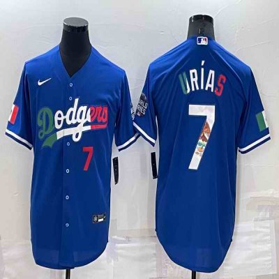 Men's Los Angeles Dodgers #7 Julio Urias Royal Mexico Cool Base Stitched Baseball Jersey