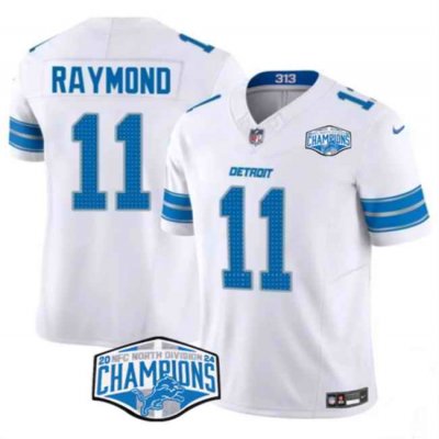 Men's Detroit Lions #11 Kalif Raymond White 2024 NFC North Champions F.U.S.E. Vapor Limited Stitched Jersey