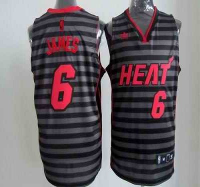 Heat #6 LeBron James Black/Grey Groove Stitched NBA Jersey