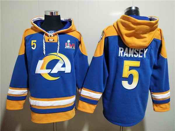 Men's Los Angeles Rams #5 Jalen Ramsey 2022 Royal Super Bowl LVI Champions Pullover Hoodie