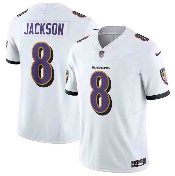 Men's Baltimore Ravens #8 Lamar Jackson White 2023 F.U.S.E Vapor Jersey