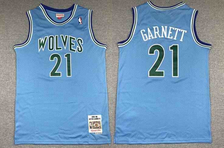 Men's Minnesota Timberwolves #21 Kevin Garnett Blue 1995-96 Throwback Stitched NBA Jersey