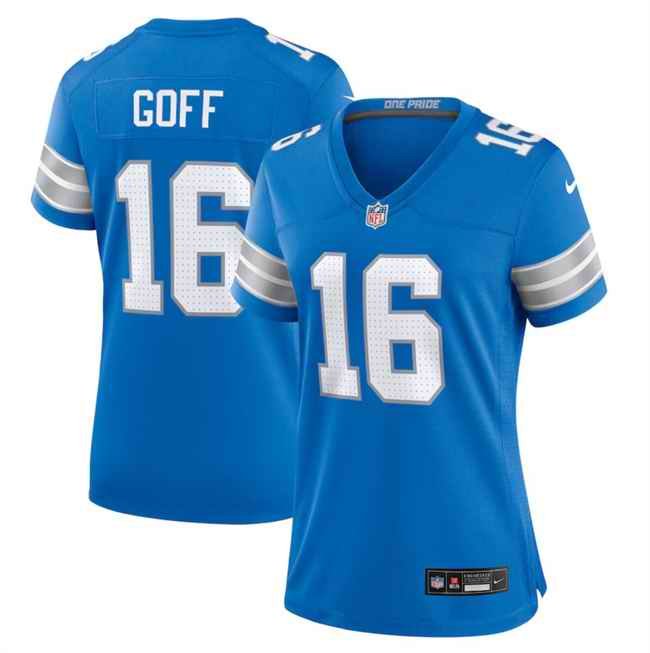 Women's Detroit Lions #16 Jared Goff Blue 2024 Stitched Jersey(Run Smaller)