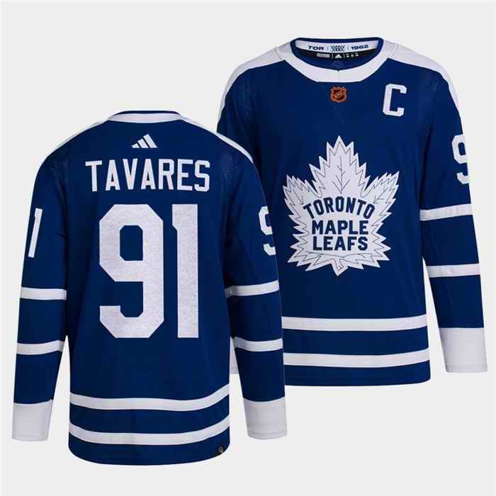 Men's Toronto Maple Leafs #91 John Tavares Blue 2022-23 Reverse Retro Stitched Jersey