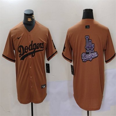 Men's Los Angeles Dodgers Team Big Logo Brown Cool Base With Patch Stitched Baseball Jersey