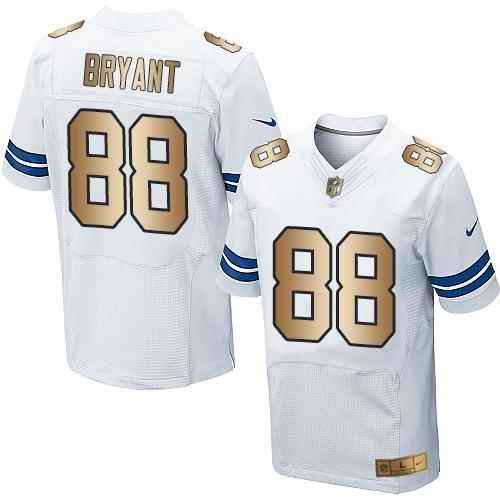 Nike Cowboys #88 Dez Bryant White Men's Stitched NFL Elite Gold Jersey