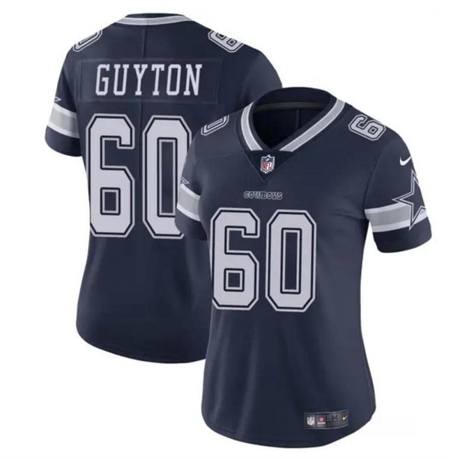 Women's Dallas Cowboys #60 Tyler Guyton Navy 2024 Draft Vapor Limited Stitched Football Jersey(Run Small