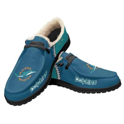 Women's Miami Dolphins Loafers Lace Up Fuzzy Lined Shoes 001 (Pls check description for details)