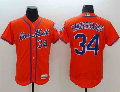 Mets #34 Noah Syndergaard Orange Flexbase Authentic Collection Los Mets Stitched MLB Jersey