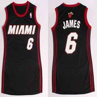 Heat #6 LeBron James Black Women's Dress Stitched NBA Jersey