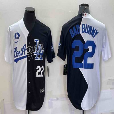 Men's Los Angeles Dodgers #22 Bad Bunny 2022 All-Star White/Black Split Cool Base Stitched Baseball Jersey