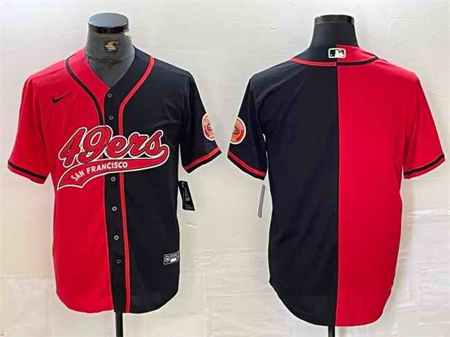 Men's San Francisco 49ers Blank Red/Black Split With Patch Cool Base Stitched Baseball Jersey