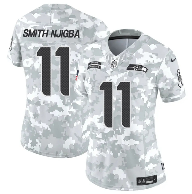 Women's Seattle Seahawks #11 Jaxon Smith-Njigba 2024 F.U.S.E Arctic Camo Salute to Service Limited Stitched Football Jersey(Run Small)