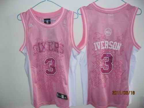 76ers #3 Allen Iverson Pink Women Fashion Stitched NBA Jersey