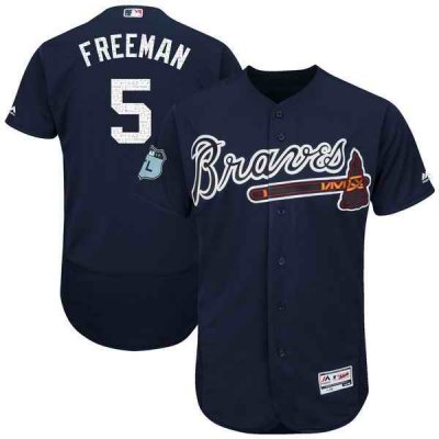 Men's Atlanta Braves #5 Freddie Freeman Majestic Navy 2017 Spring Training Authentic Flex Base Player Stitched MLB Jersey