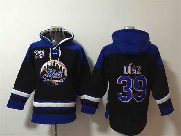 Men's New York Mets #39 Edwin D'az Black/Blue Ageless Must-Have Lace-Up Pullover Hoodie