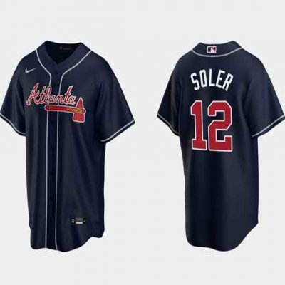 Men's Atlanta Braves #12 Jorge Soler Navy Cool Base Stitched Jersey