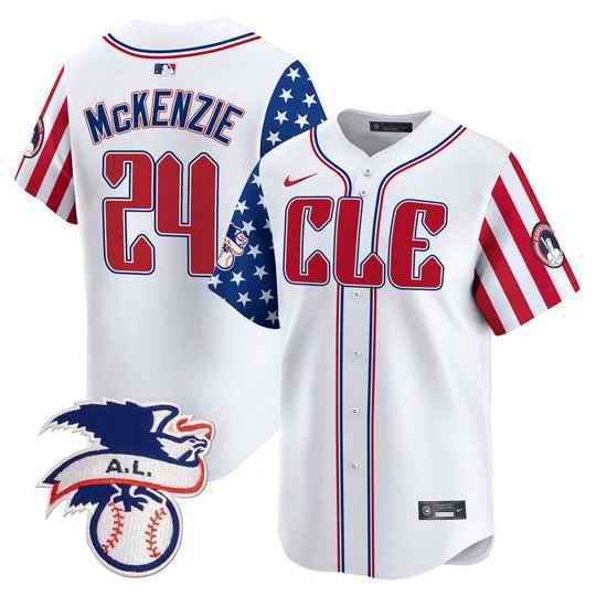 Men's Cleveland Guardians #24 Triston McKenzie White 2024 Fourth Of July Vapor Premier Limited Stitched Baseball Jersey