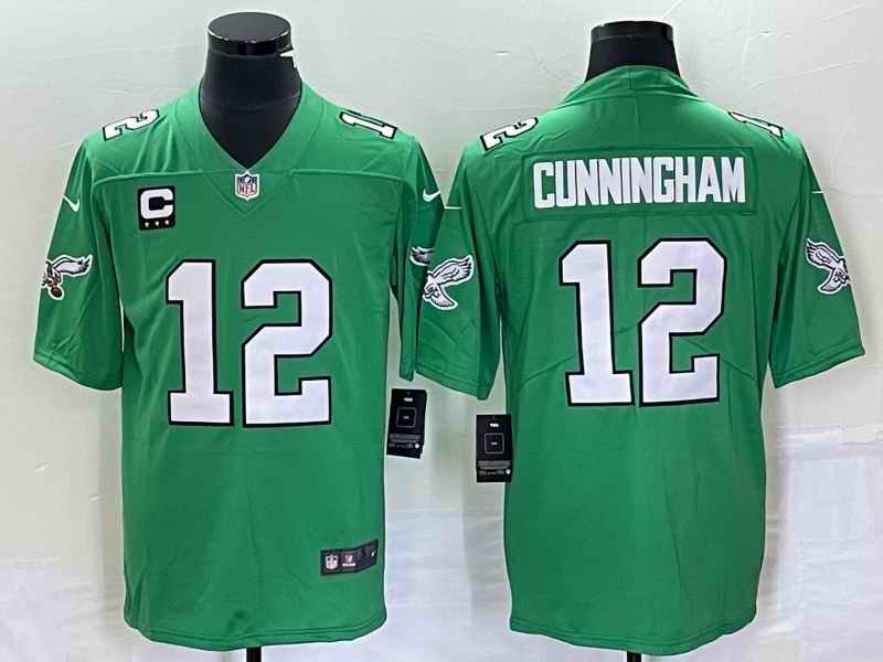 Men's Philadelphia Eagles #12 Randall Cunningham Green With C Patch Stitched Football Jersey