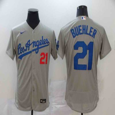 Men's Los Angeles Dodgers #21 Walker Buehler Grey Flex Base Stitched MLB Jersey