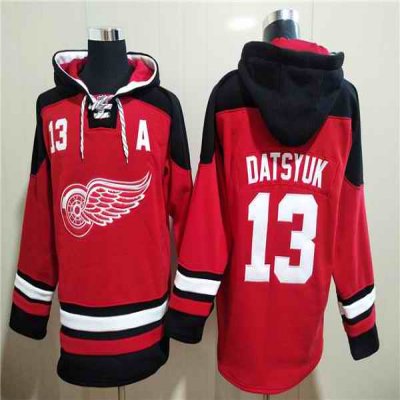 Men's Detroit Red Wings #13 Pavel Datsyuk Red Ageless Must-Have Lace-Up Pullover Hoodie