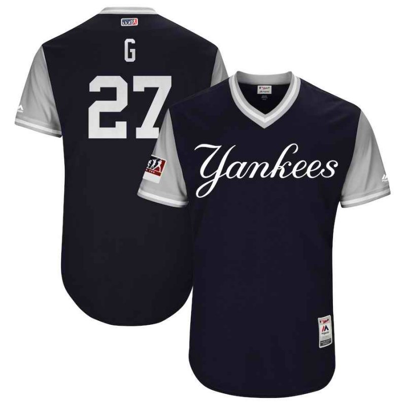 Men's New York Yankees #27 Giancarlo Stanton G Majestic Navy/Gray 2018 Players' Weekend Stitched MLB Jersey