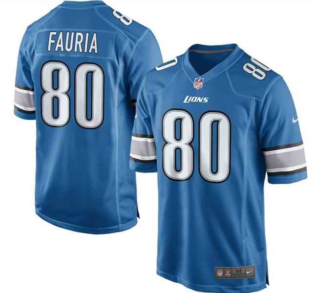 Men's Detroit Lions #80 Joseph Fauria Blue Stitched NFL Jersey