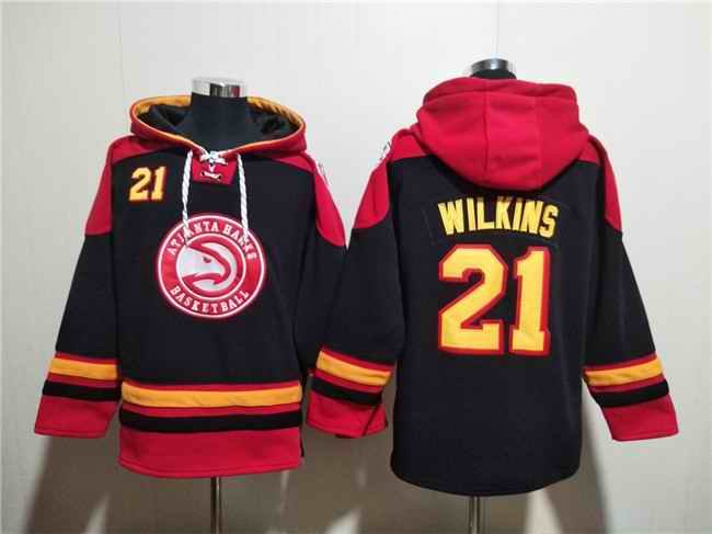 Men's Atlanta Hawks #21 Dominique Wilkins Black/Red Lace-Up Pullover Hoodie