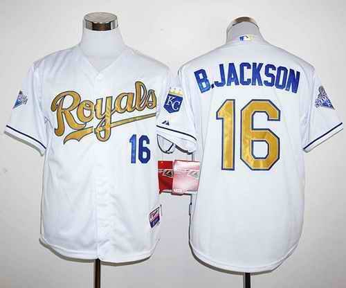 Royals #16 Bo Jackson White 2015 World Series Champions Gold Program Stitched MLB Jersey