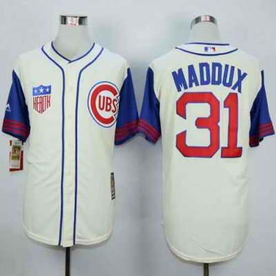 Cubs #31 Greg Maddux Cream/Blue 1942 Turn Back The Clock Stitched MLB Jersey