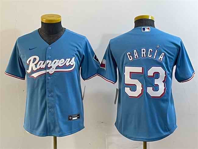 Youth Texas Rangers #53 Adolis Garc'a Blue With Patch Stitched Baseball Jersey