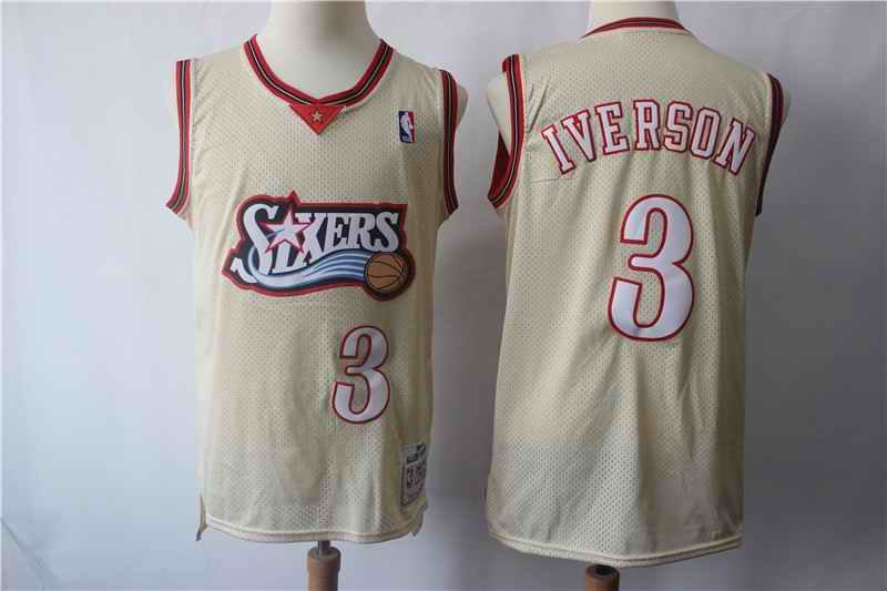 Men's Philadelphia 76ers #3 Allen Iverson Cream Hardwood Classics Stitched Jersey