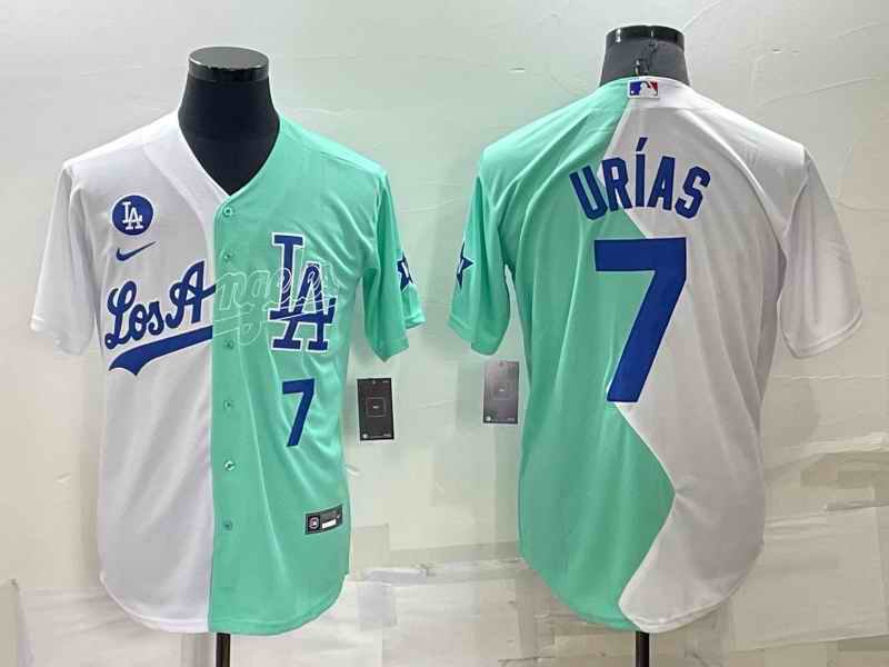 Men's Los Angeles Dodgers #7 Julio Ur'as 2022 All-Star White/Green Cool Base Stitched Baseball Jersey