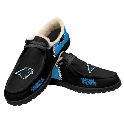 Men's Carolina Panthers Loafers Lace Up Fuzzy Lined Shoes 001 (Pls check description for details)