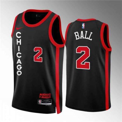 Men's Chicago Bulls #2 Lonzo Ball Black 2023/24 City Edition Stitched Basketball Jersey