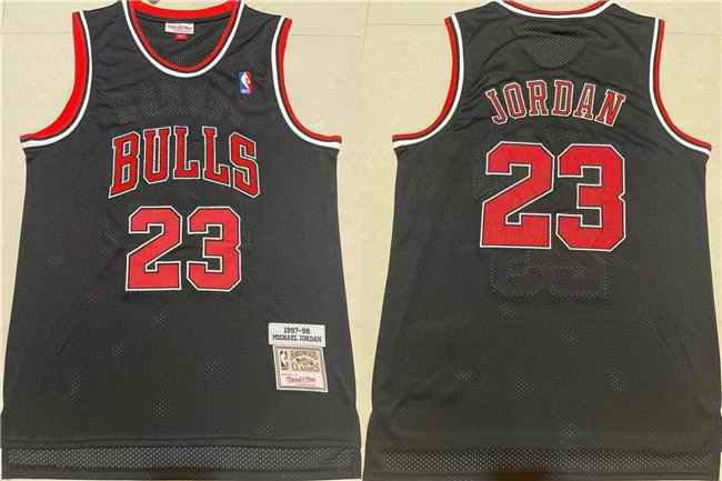 Men's Chicago Bulls #23 Michael Jordan 1997-98 Black Throwback Stitched Jersey