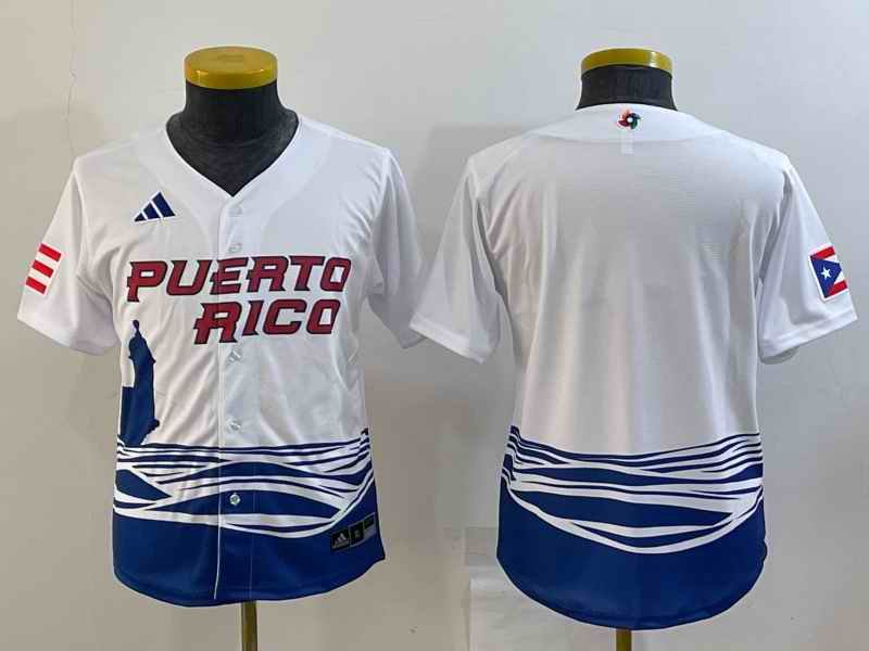 Women's Puerto Rico Baseball Blank 2023 White World Baseball Classic Stitched Jersey(Run Small)