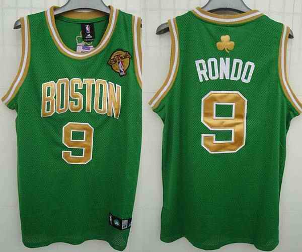 Celtics #9 Rajon Rondo Stitched Green Gold Number Final Patch NBA Jersey