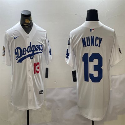 Men's Los Angeles Dodgers #13 Max Muncy White 2024 World Series With Fernando Memorial Patch Home Limited Stitched Baseball Jersey